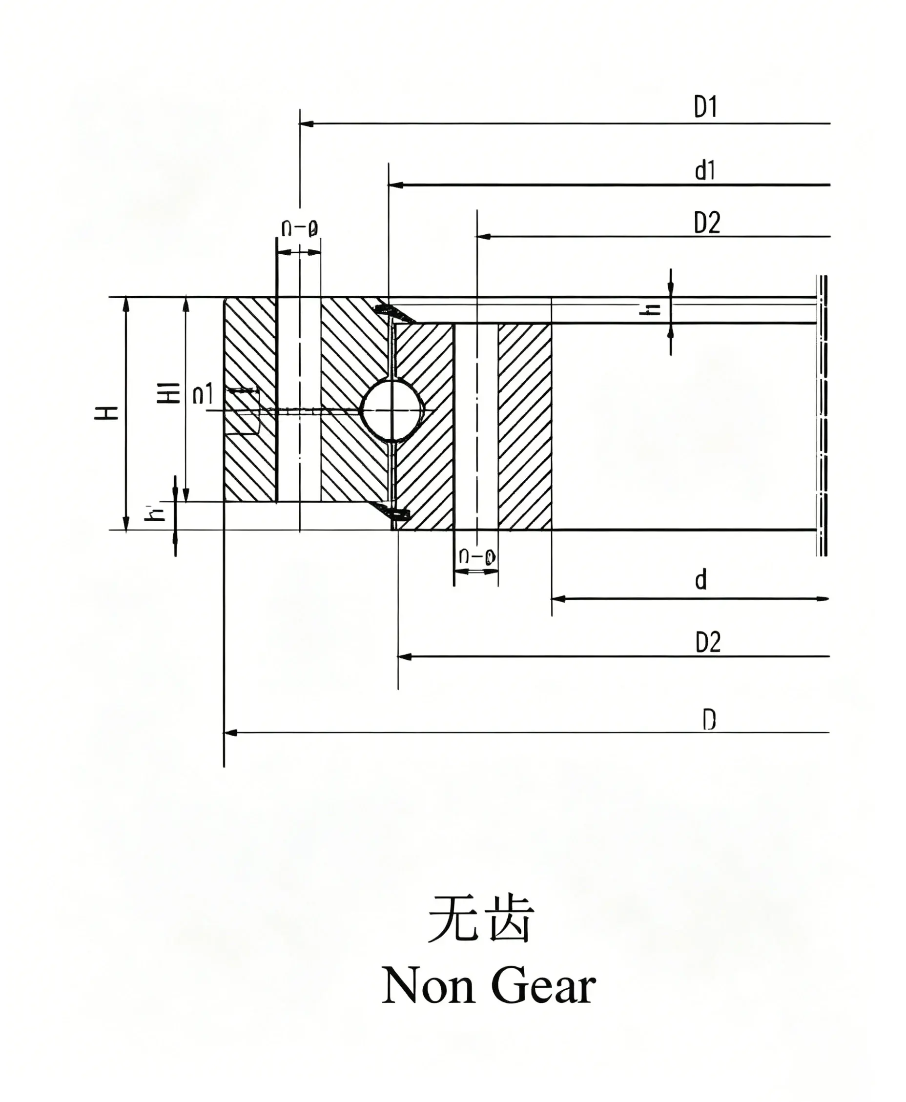 Four-Point Contact Ball Slewing Bearing Non Gear Type Technical Drawing