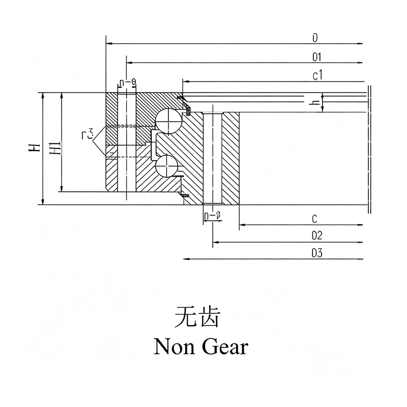 Double Row Ball Slewing Bearing Non Gear Structure Drawing
